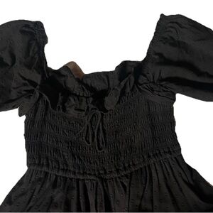 Women’s Black Square Neck Ruffled Half Sleeve Summer Backless Flowy Midi Dresses